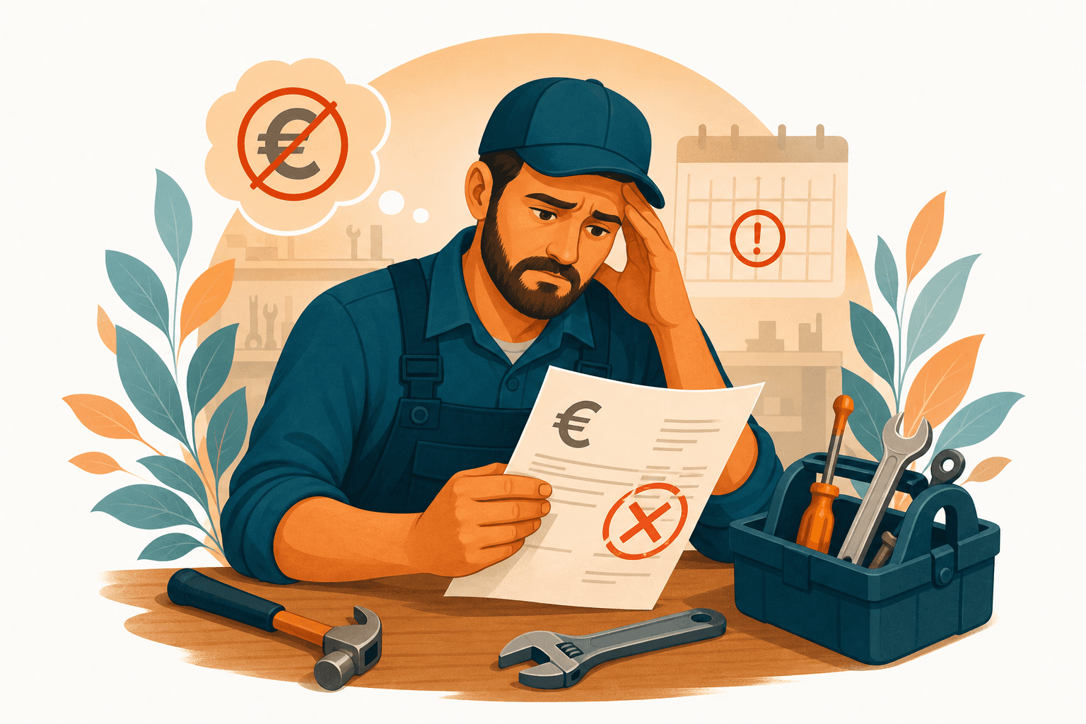 Handwerker mit unbezahlter Rechnung – Illustration