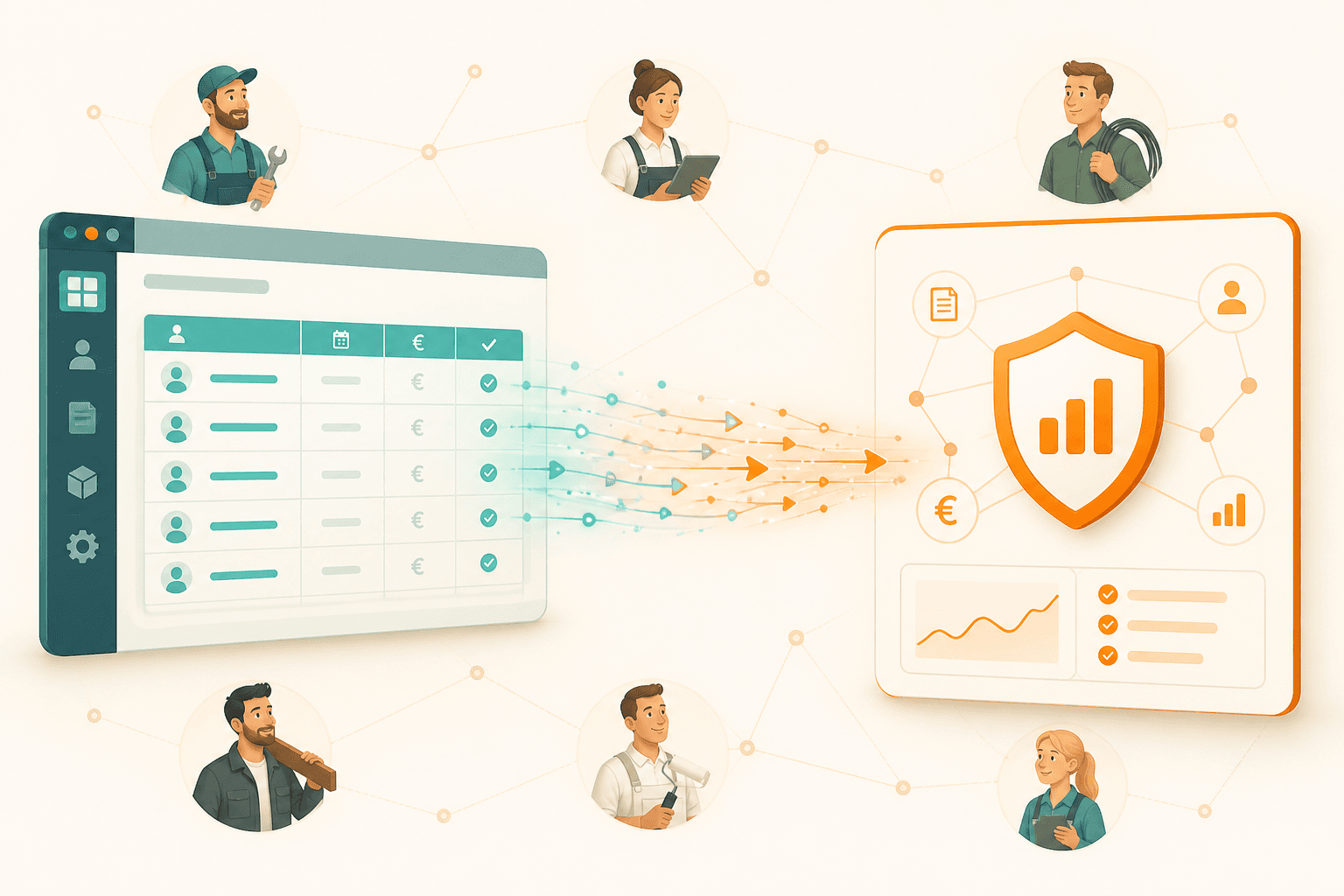 Datenfluss vom Handwerks-ERP zu Zahlmoral – Illustration
